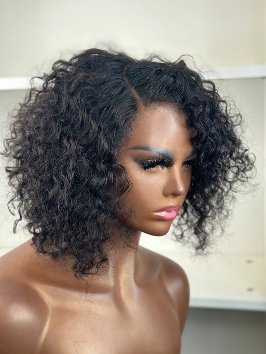 Sharon-Transparent Lace Closure 10" Deep Curly Human Hair Bob Wig